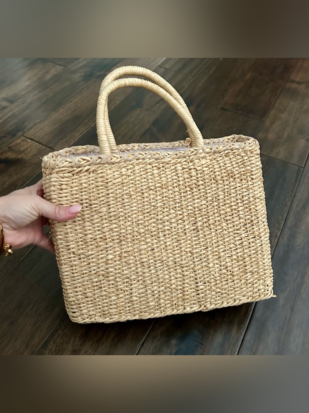 Hand-Embroidered Woven Straw Tote Bag Floral Cornhusk Handbag Cottagecore Boho - Picture 7 of 9